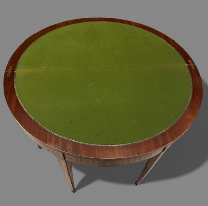 Veneered half-moon table, with simulated...