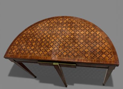 Veneered half-moon table, with simulated...