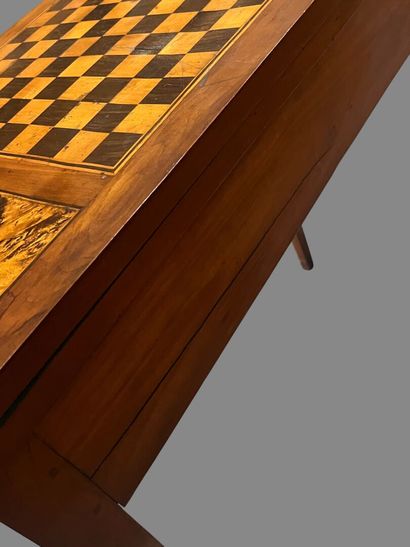 Fruitwood game table, the folding top inlaid...