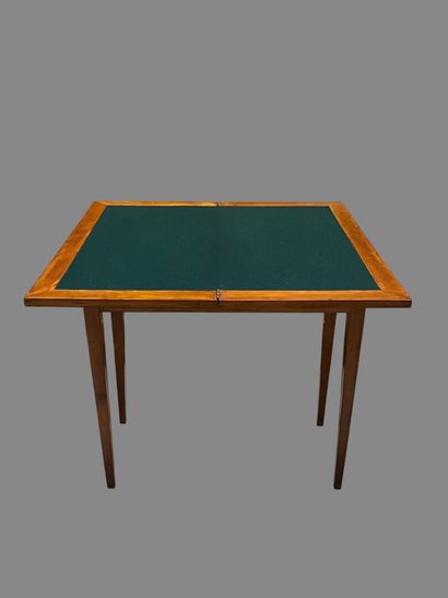 Fruitwood game table, the folding top inlaid...