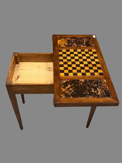 Fruitwood game table, the folding top inlaid...