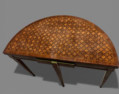 Veneered half-moon table, with simulated...