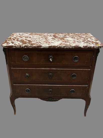 Veneered chest of drawers opening to three...