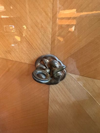 Light wood veneered sideboard opening to...