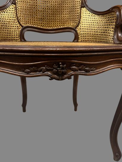 Natural wood molded caned child's bergère,...