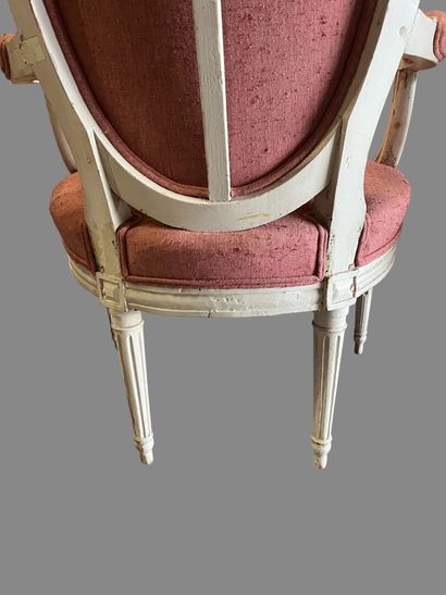 Suite of three white relacquered molded wood...
