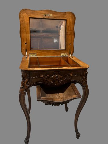 Carved and scroll-engraved natural wood work...