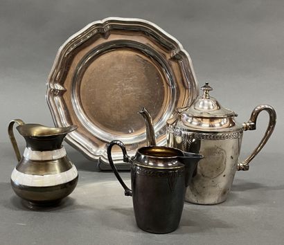 Silver-plated teapot and milk jug decorated...