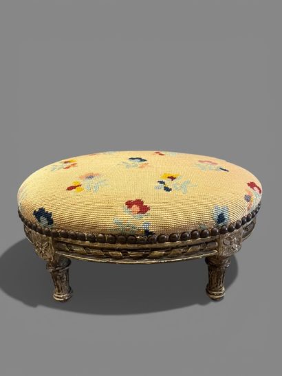 Small foot stool in grey relacquered molded...