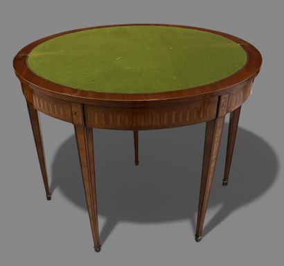 Veneered half-moon table, with simulated...