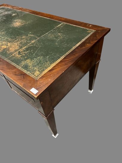 Mahogany veneered flat desk, with four drawers...