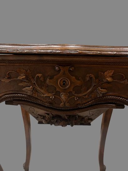 Carved and scroll-engraved natural wood work...