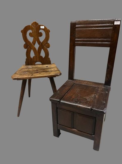 Set of five chairs including:
- Two stained...