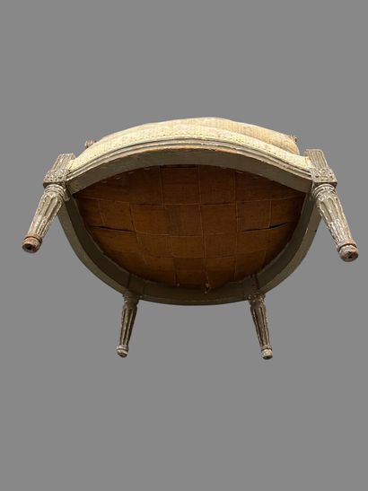 Grey relacquered wood Bergère with basket-handle...