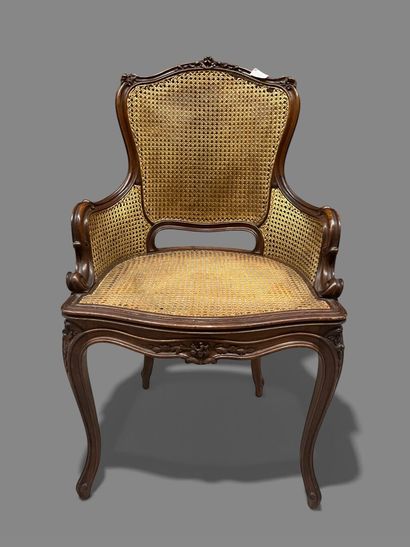Natural wood molded caned child's bergère,...