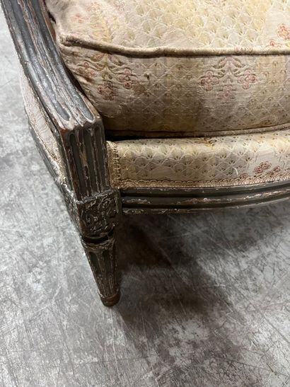 Grey relacquered wood Bergère with basket-handle...