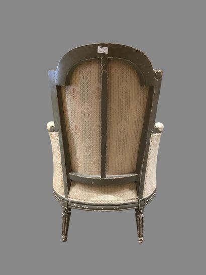 Grey relacquered wood Bergère with basket-handle...