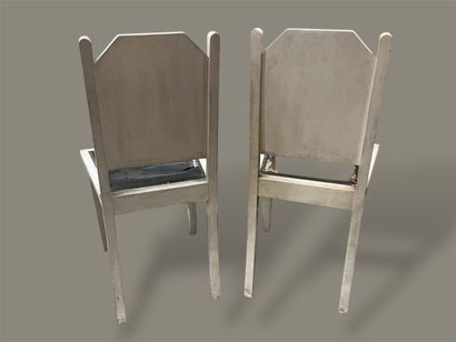 Pair of cream stained wood chairs. 
Damage....