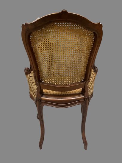 Natural wood molded caned child's bergère,...