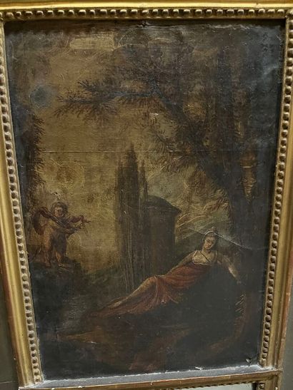Grey and gold lacquered wood Trumeau d'entredeux,...