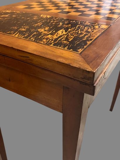 Fruitwood game table, the folding top inlaid...