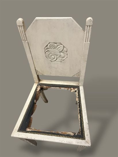 Pair of cream stained wood chairs. 
Damage....