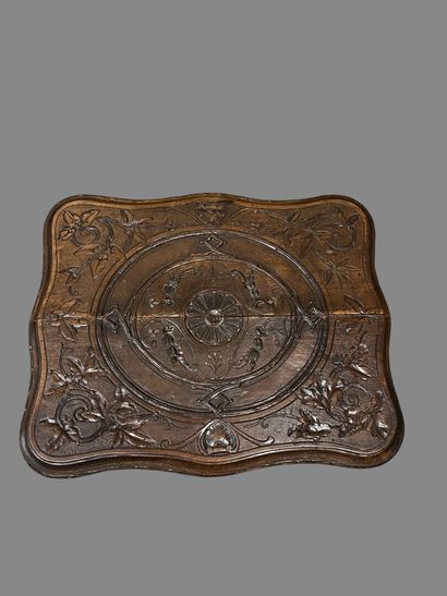 Carved and scroll-engraved natural wood work...