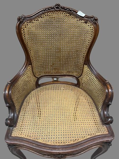 Natural wood molded caned child's bergère,...