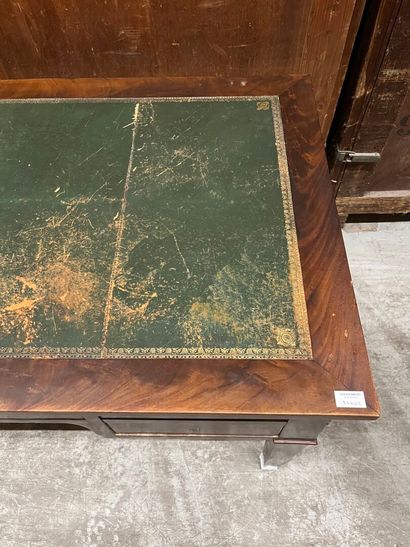 Mahogany veneered flat desk, with four drawers...