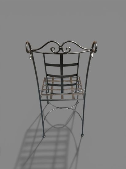 Suite de six chaises en métal tubulaire brossé....