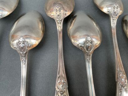 Six couverts en argent, modèle rocaille,...