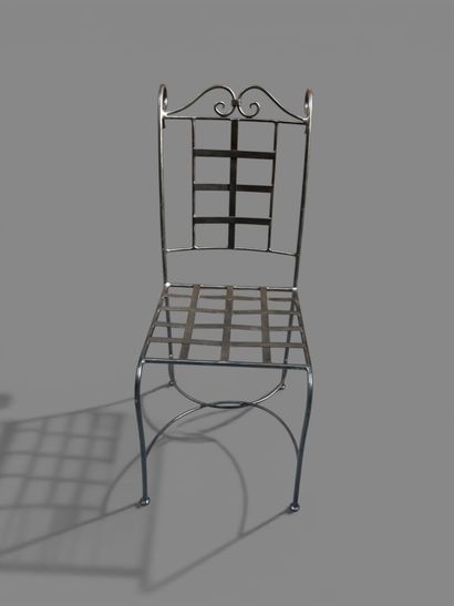 Suite de six chaises en métal tubulaire brossé....
