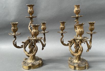 Paire de candélabres en bronze doré à quatre...