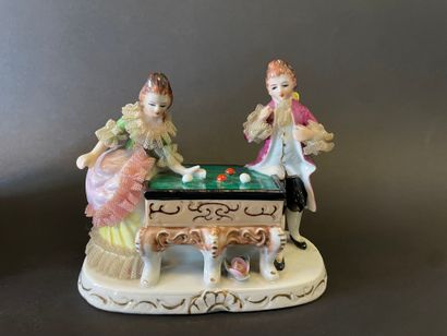 Huit groupes en porcelaine représentant des...