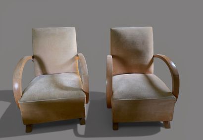 Paire de fauteuils confortables en bois clair
Style...