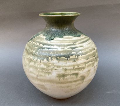 Vase boule en terre cuite émaillé à coulures...