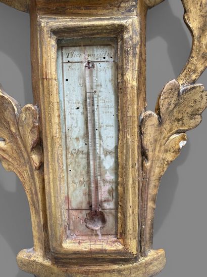 Baromètre thermomètre en bois sculpté et...