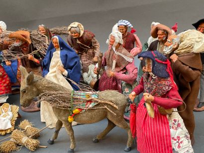 Ensemble de 19 santons en terre cuite Jouglas...