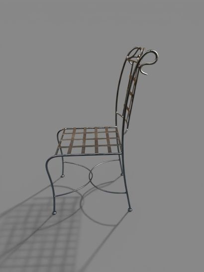 Suite de six chaises en métal tubulaire brossé....