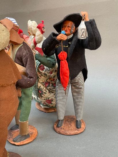 Ensemble de 19 santons en terre cuite Jouglas...