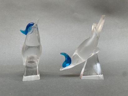 LALIQUE France
Deux oiseaux à crête bleue...