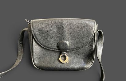 LANCEL
24 cm black grained leather bag, flap...