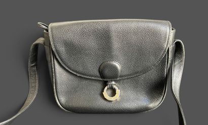 LANCEL
24 cm black grained leather bag, flap...