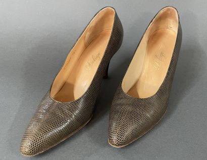 DELAGE Paris 
Pair of brown reptile-print...
