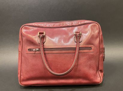 LANCEL 
Burgundy leather briefcase, double...