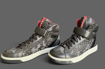 PRADA
Pair of high-top sneakers in camouflage...