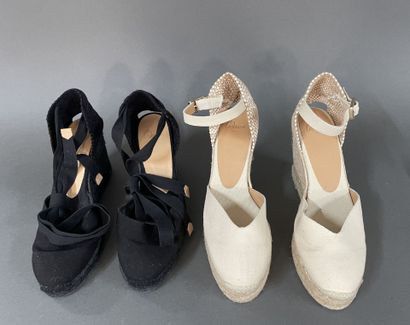 CASTANER 
Two pairs of canvas wedge espadrilles,...