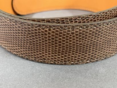 HAREL Paris 
Set of three brown lizard-skin...