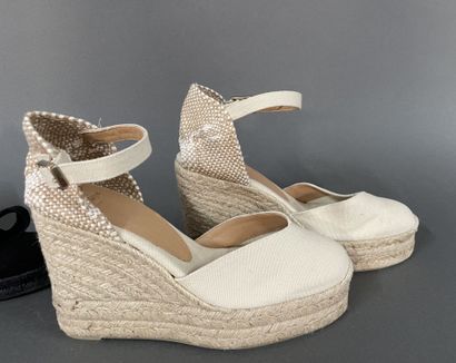 CASTANER 
Two pairs of canvas wedge espadrilles,...