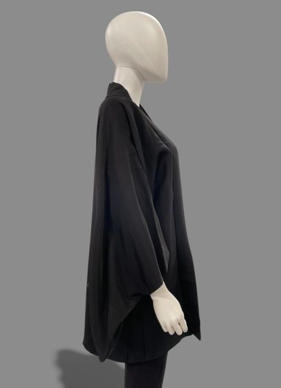 Black silk kimono with a hand-painted floral...
